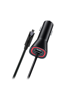 Vehicle Charger with Dual Output and LED Light for Micro USB - Black