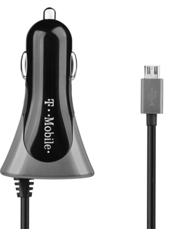 T-Mobile 3.1AMP Micro USB Car Charger - Black and Silver