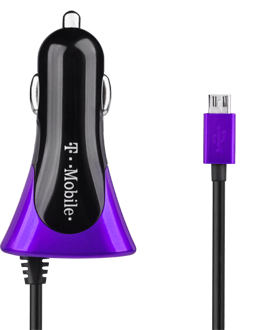 T-Mobile 3.1AMP Micro USB Car Charger - Black and Purple