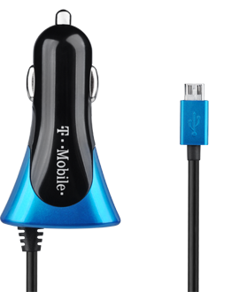 T-Mobile 3.1AMP Micro USB Car Charger - Black and Blue